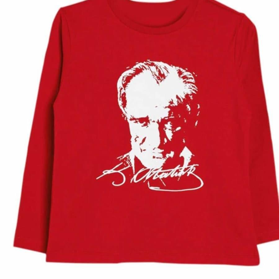 Atatürk baskılı kırmızı uzun kollu