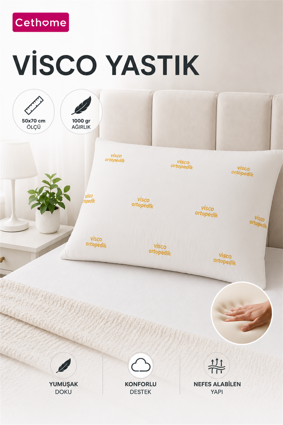 ÇetHome 1000 gr Visco Ortopedik 50x70 cm Yastık