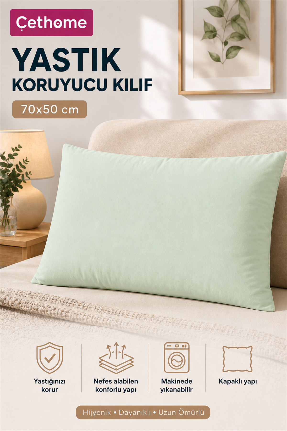 ÇetHome 50x70 cm Yeşil Yastık Koruyucu Kapaklı Kılıf