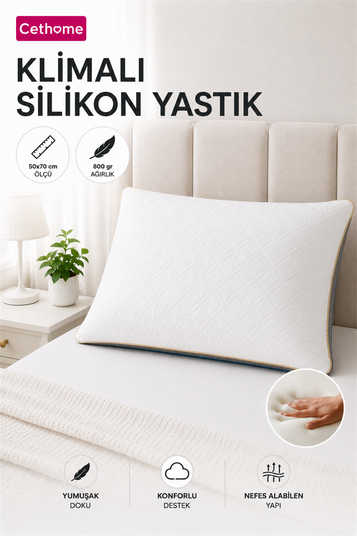 ÇetHome 800 gr Klimalı Silikon 50x70 cm Yastık