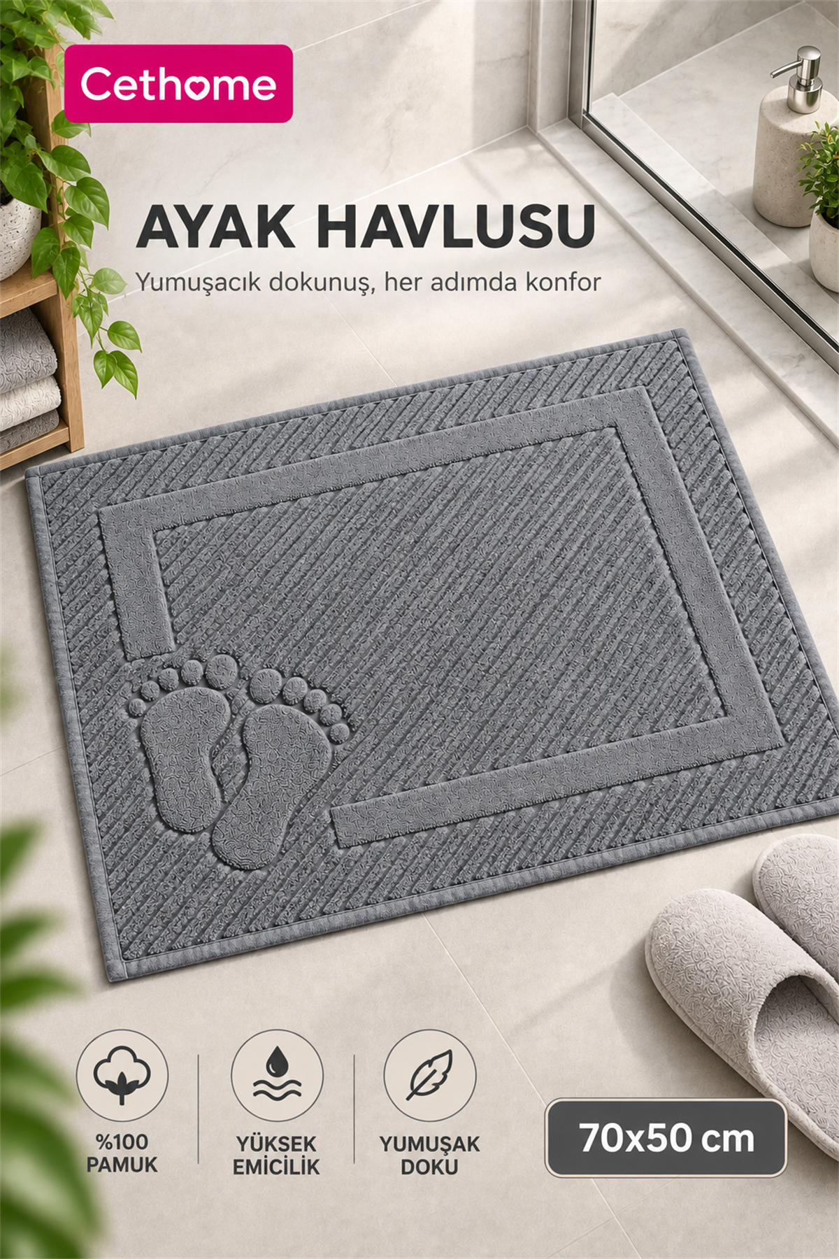 ÇetHome Antrasit Renk Ayak Havlusu
