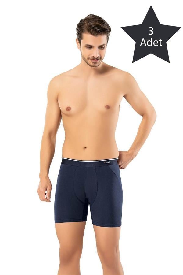 Erdem 3'lü Lacivert Pamuk Elastan Uzun Boxer 1470