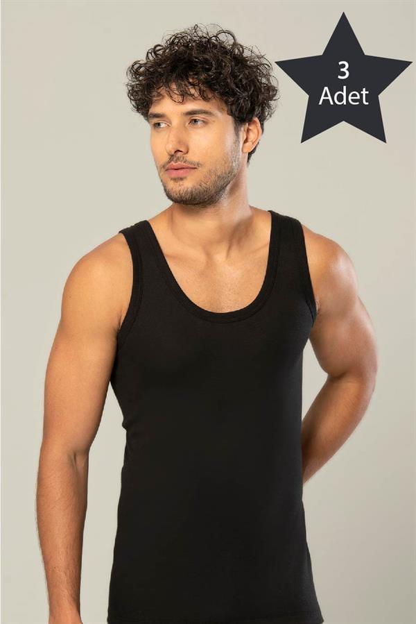 Erdem 3'lü Siyah Erkek Ribana Atlet 1110S3