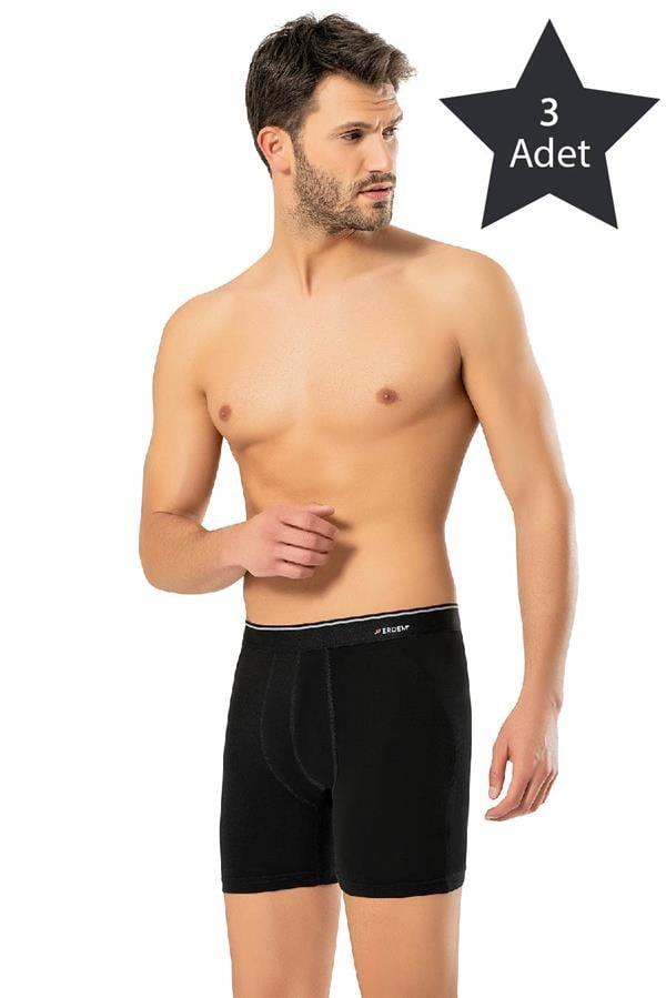 Erdem 3'lü Siyah Pamuk Elastan Uzun Boxer 1470