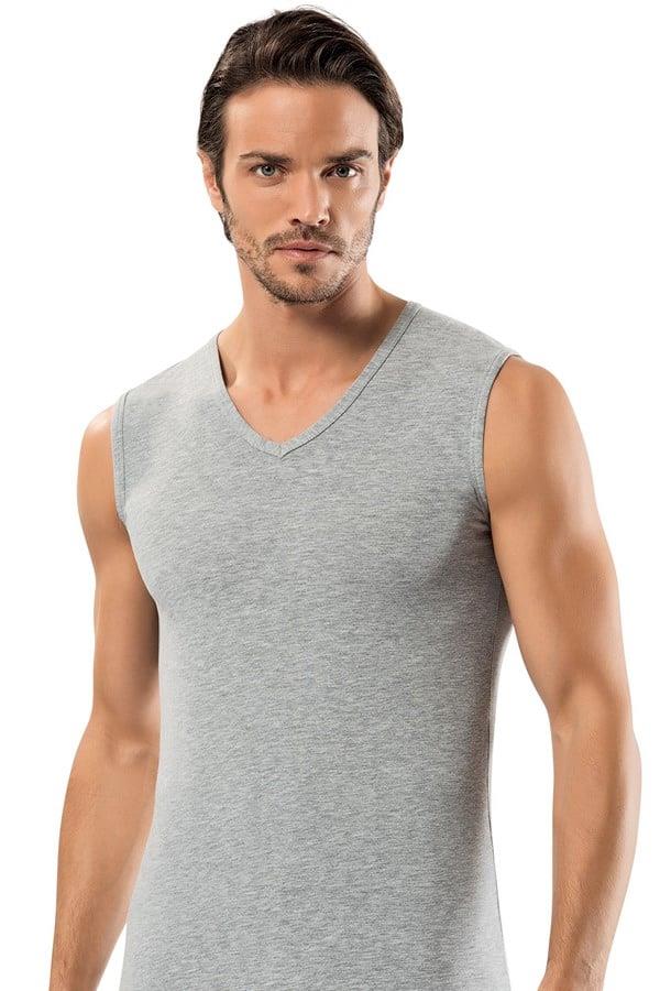 Erdem Gri Slim Fit Kolsuz Derin V Yaka Atlet 1118
