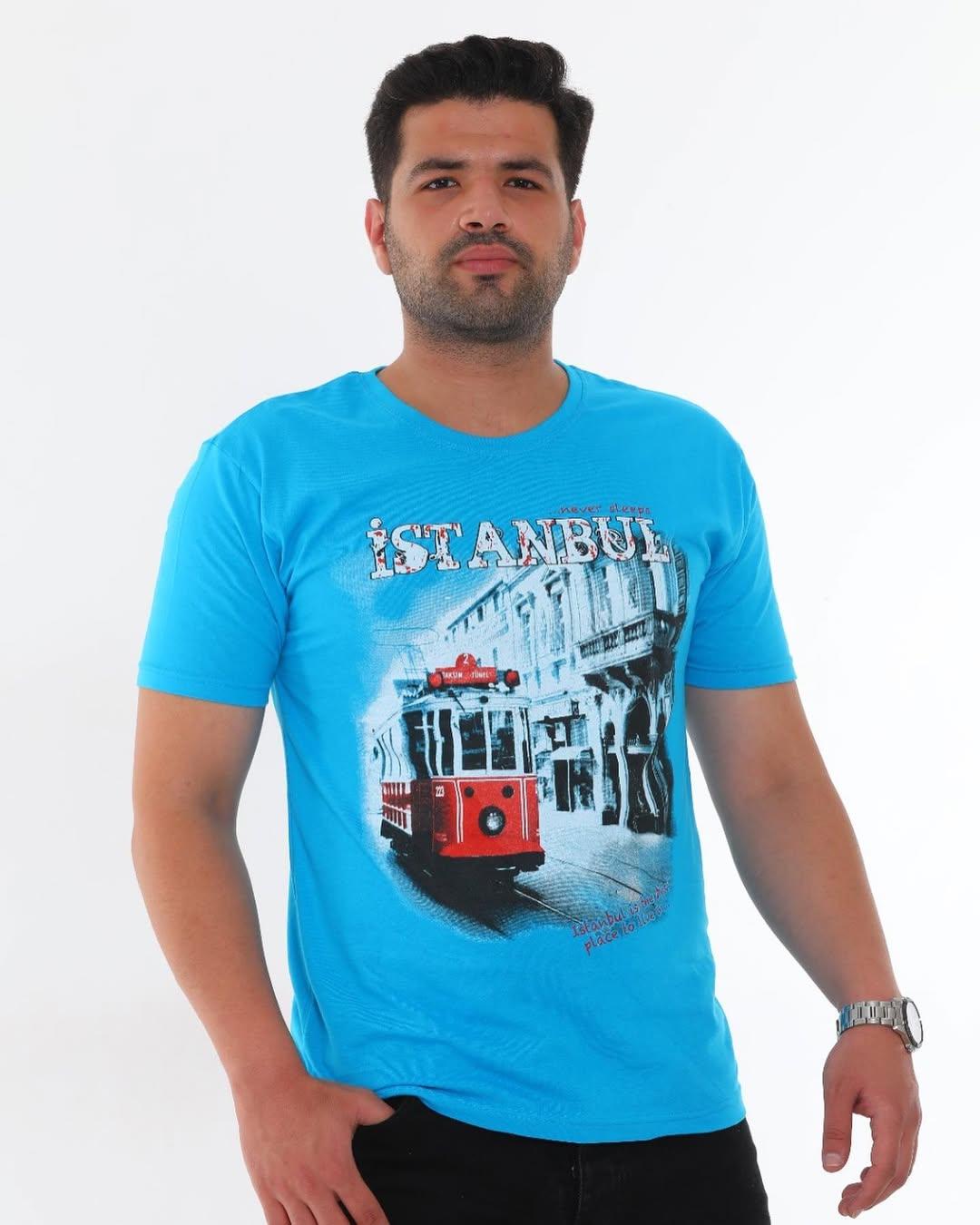 İstanbul baskılı mavi tişört