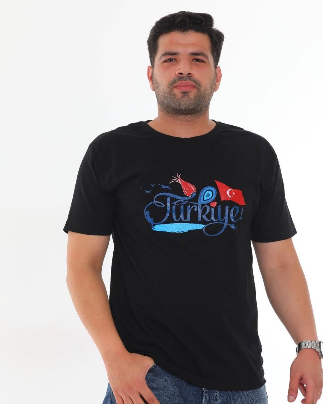 Türkiye baskılı düz siyah tişört