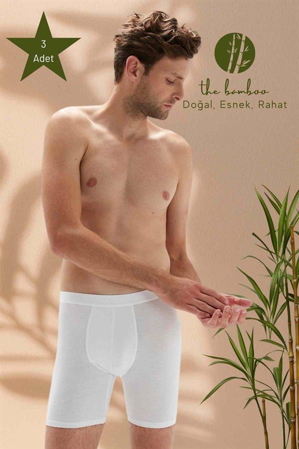 WeWeus 3'lü Beyaz Erkek Süper İnce Doğal Bambu Lüks Uzun Boxer 1013