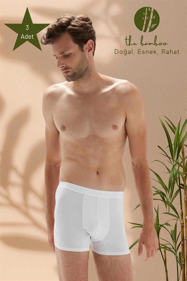 WeWeus 3'lü Beyaz Erkek Süper İnce Doğal Bambu Lüks Boxer 1012
