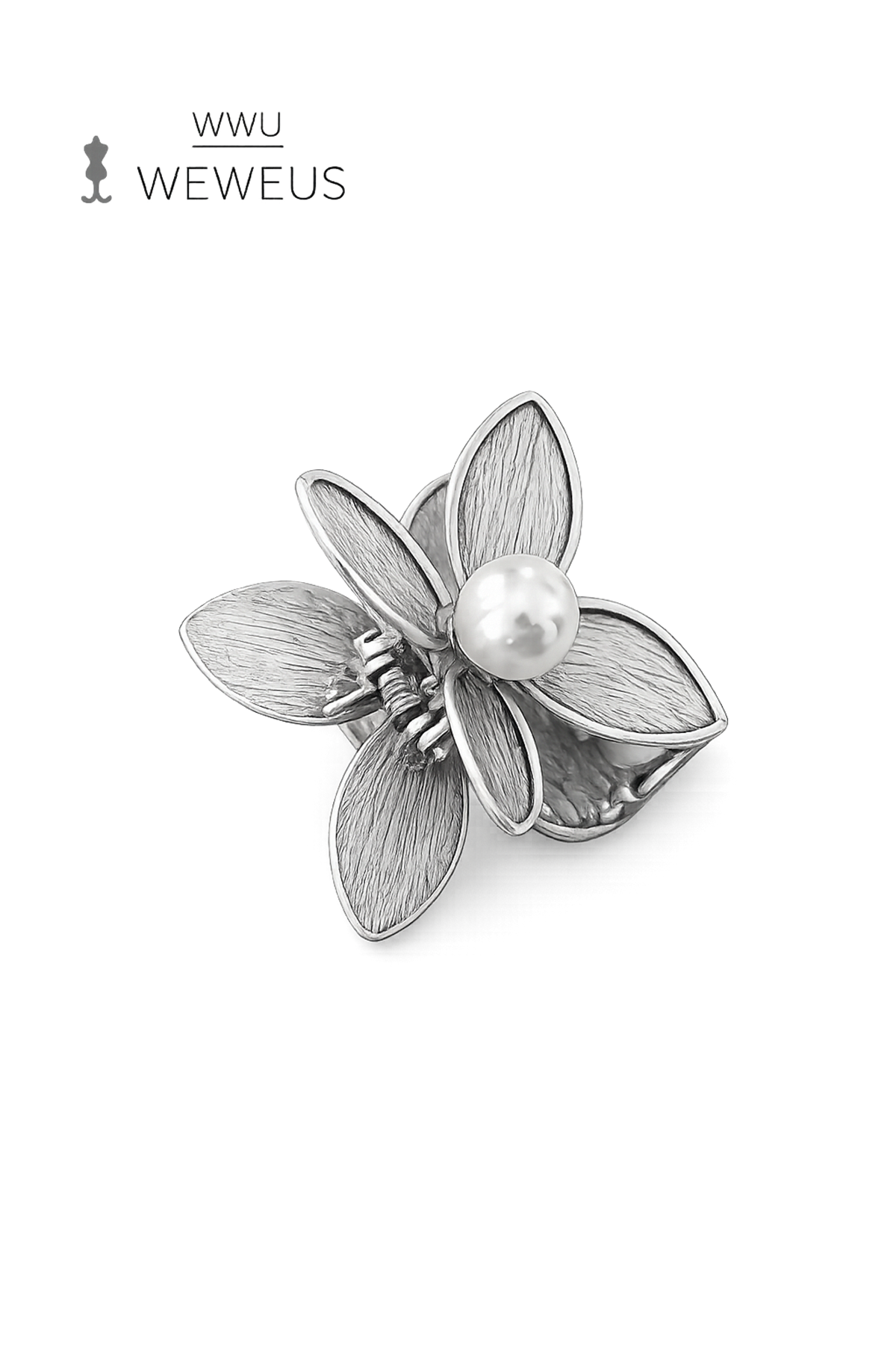 WeWeus Çiçek İncili Gri Parlak Metal Mini Premium Mandal Toka