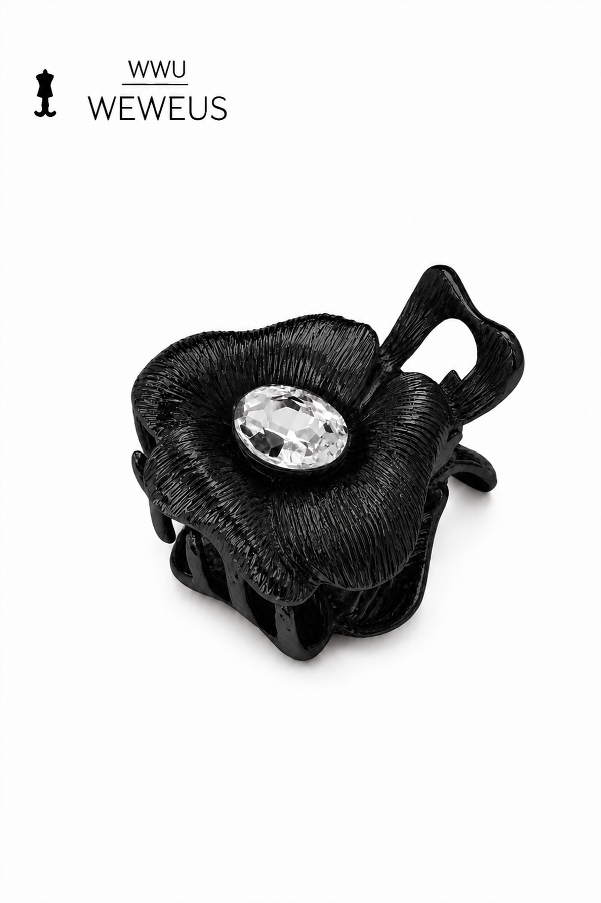 WeWeus Çiçek Taşlı Siyah Parlak Metal Mini Premium Mandal Toka