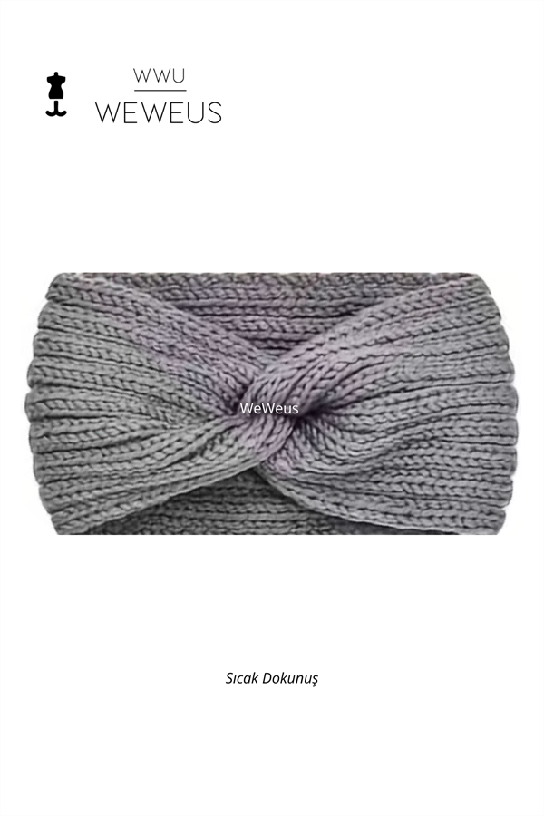 WeWeus Gri Örme Kışlık Premium Kadın Saç Bandı