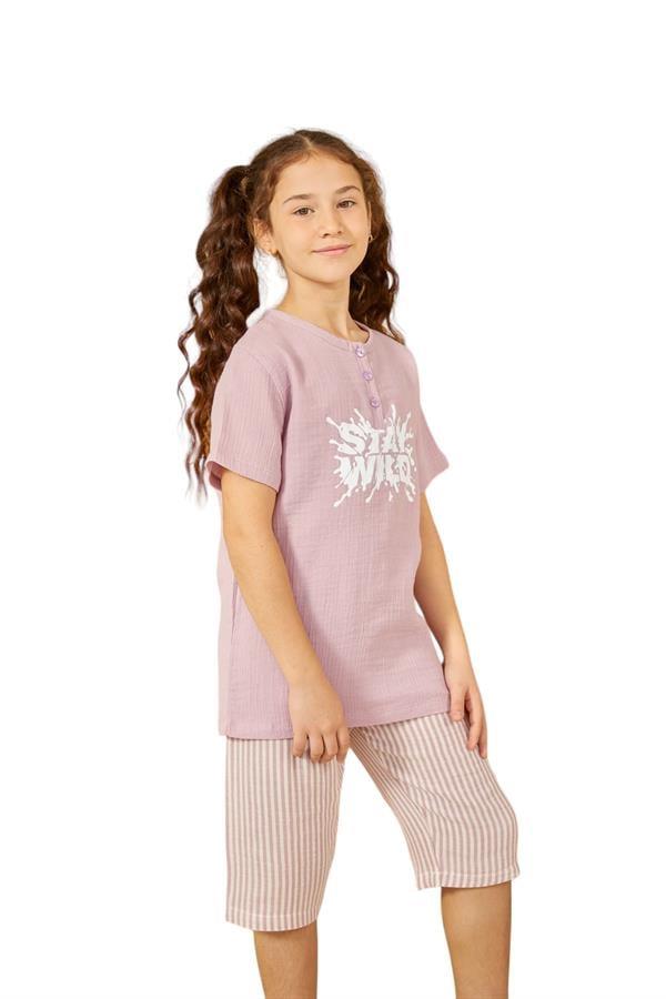 WeWeus Gül Kurusu Kız Çocuk Düğmeli Pijama Takımı 805