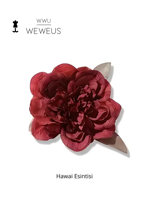 WeWeus Kadın Hawai Stili Bordo Çicek Premium Toka