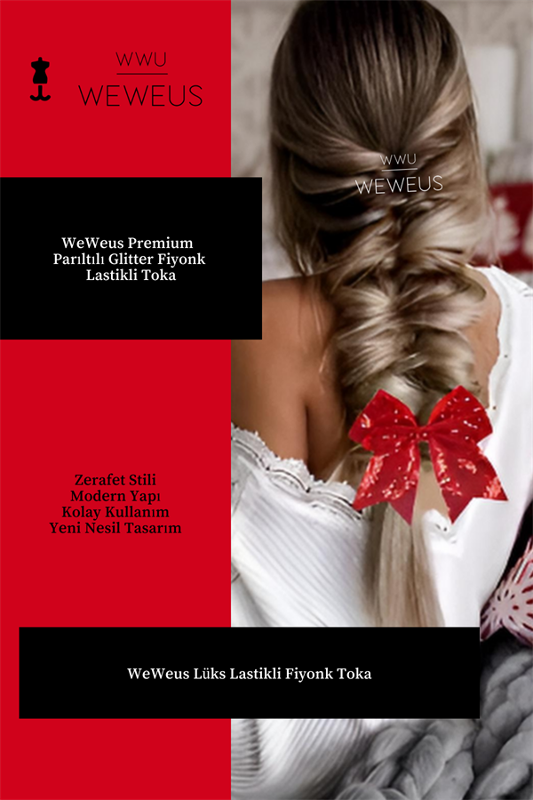 WeWeus Kadın Kırmızı Pullu Glitter Fiyonk Kurdela Lastikli Toka