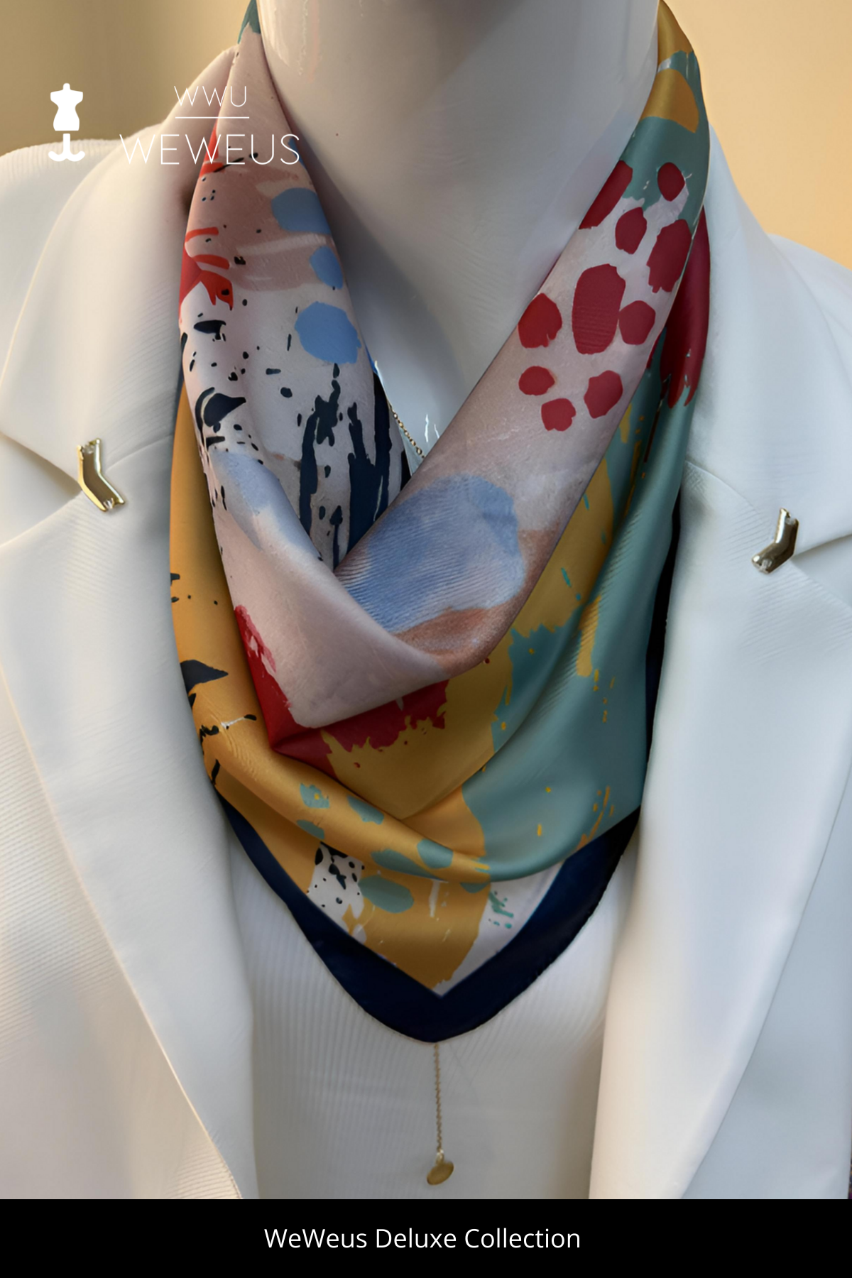 WeWeus Kırmızı Pastel Desen Lüks Saten Bandana Fular