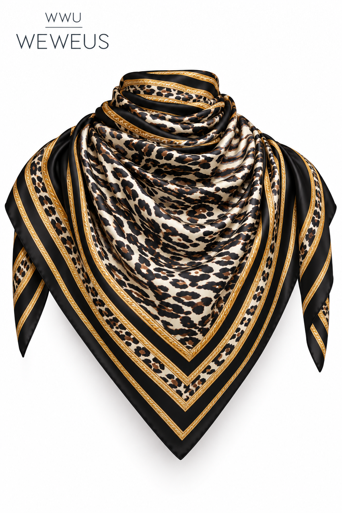 WeWeus Koyu Leopar Desen İnce Omuz Şalı & Fular 90x90 cm