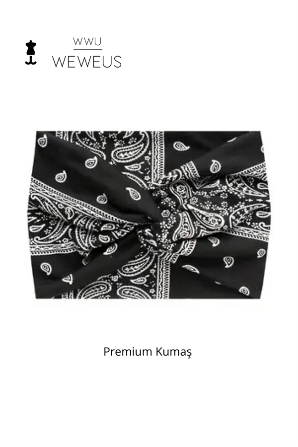 WeWeus Siyah Damla Desen Premium Kadın Saç Bandı
