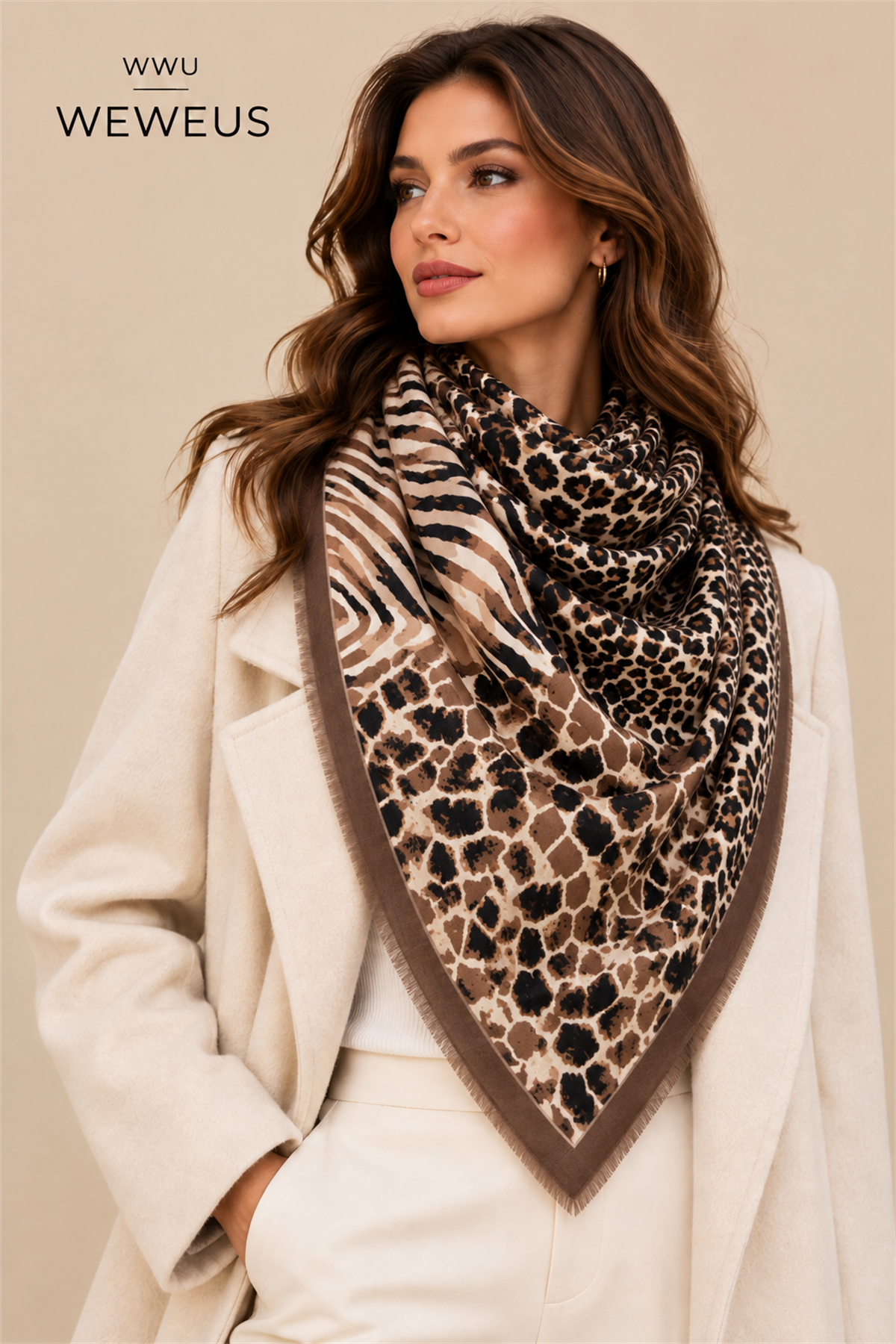 WeWeus Ultra Lüks Leopar Desenli Şal & Fular & Baş Örtüsü 110x110 cm