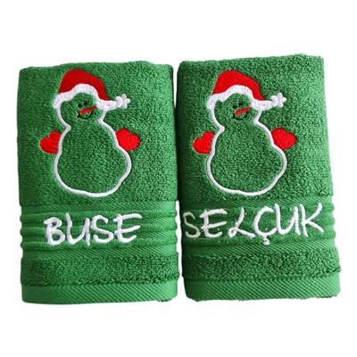 İsim Nakışlı Yılbaşı Havlusu 2 li Set- 30x50cm Yeşil