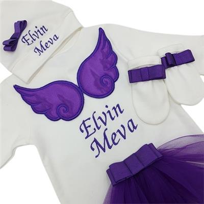 İsimli Hastane Çıkışı 3 Lü Set Melek Kanatlı Mor