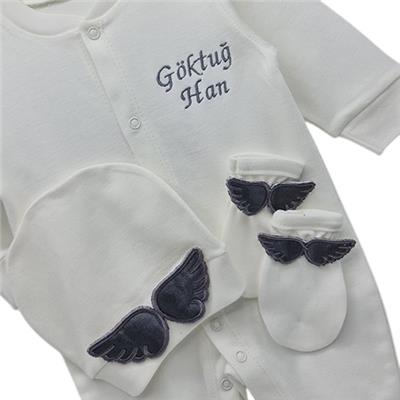 İsimli Hastane Çıkışı 3 Lü Set Melek Kanatlı Gri