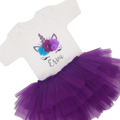 İsimli Kız Bebek Takımı Tütü ve Tişort Unicorn Temalı 1 yaş