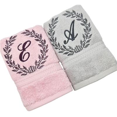 Kişiye Özel El Havlusu 30x50 2 li set Pembe - Gri
