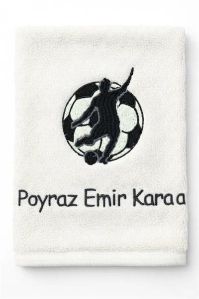Kişiye Özel İsimli Futbolcu Nakışlı Antrenman Havlusu – Antrasit Sporcu El Havlusu 50x90 cm 