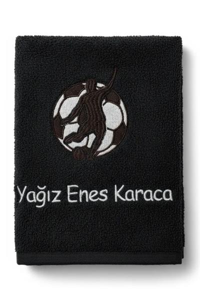Kişiye Özel İsimli Futbolcu Nakışlı Antrenman Havlusu – Antrasit Sporcu El Havlusu 50x90 cm 
