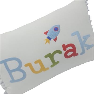 Kişiye Özel Nakışlı Roket Desenli Doğum Yastığı Beyaz 30x45 cm