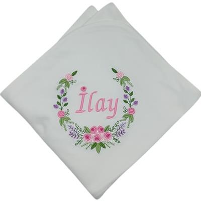 Kişiye Özel Penye Battaniye Rococo Desenli Pembe