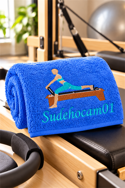 Kişiye Özel Pilates Reformer Nakışlı Spor ve Antrenman Havlusu - 50x90 cm - Mavi