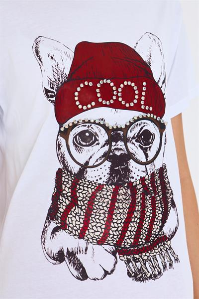  Baskılı Taşlı T-shirt