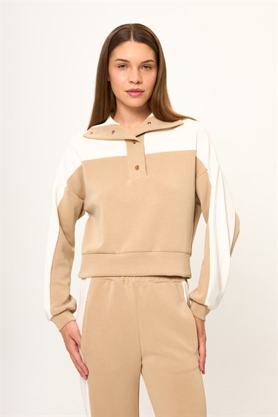 Dik Yaka Çıtçıtlı Modal Sweatshirt