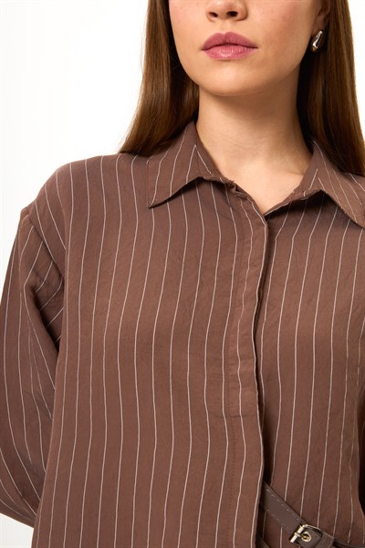 Çift Kemerli Çizgili Gömlek