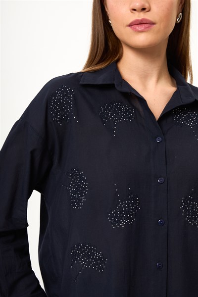 Buket Nakışlı Vual Gömlek