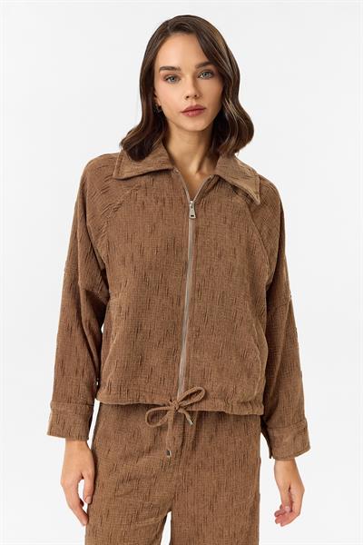 Fermuarlı Bağlamalı Şönil Ceket