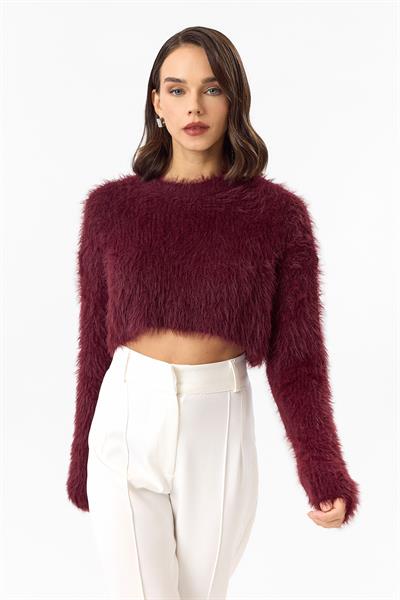 Bisiklet Yaka Crop Kazak