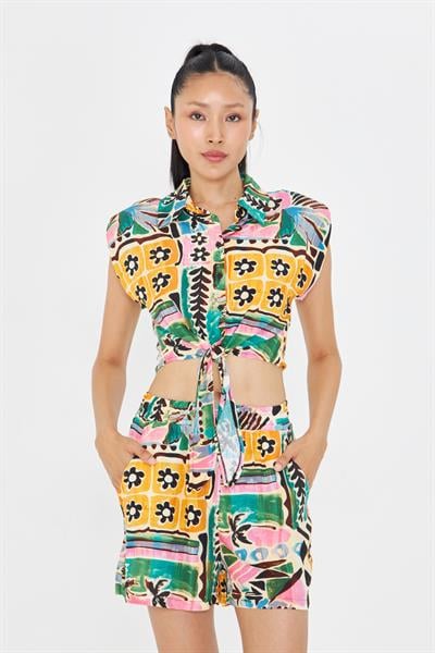 Lastikli Desenli Şort