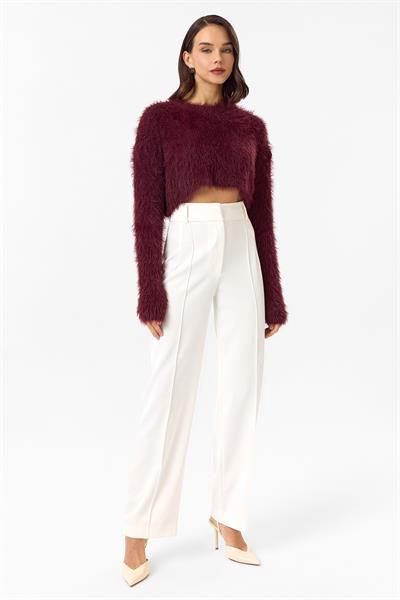 Bisiklet Yaka Crop Kazak