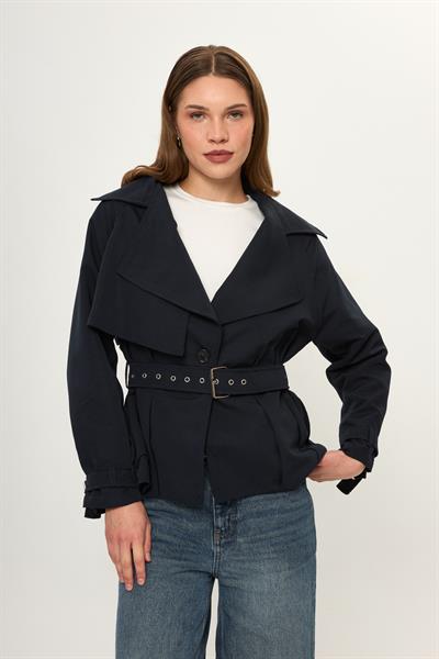 Pileli Kısa Trençkot