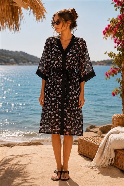 Desenli Şifon Kimono