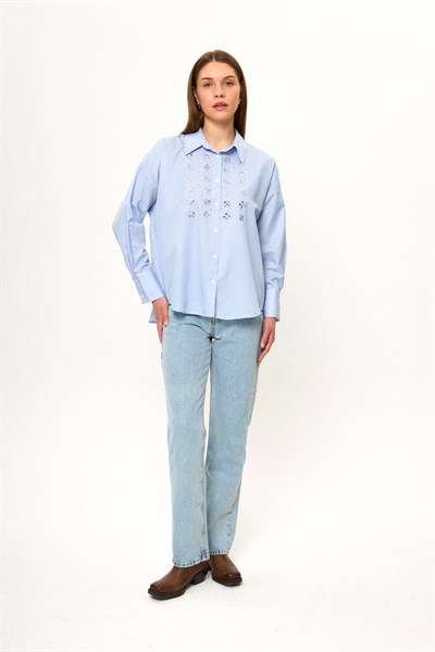 Taş İşlemeli Çizgili Gömlek