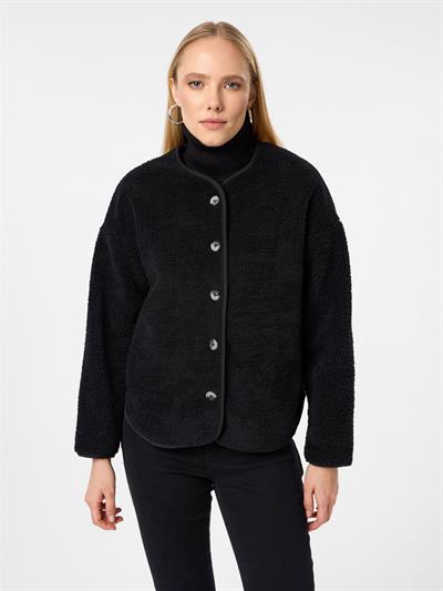 Polarlı Düğmeli Peluş Ceket