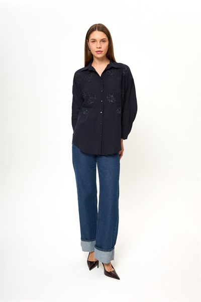 Buket Nakışlı Vual Gömlek