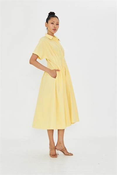 Pileli Gömlek Yaka Poplin Elbise