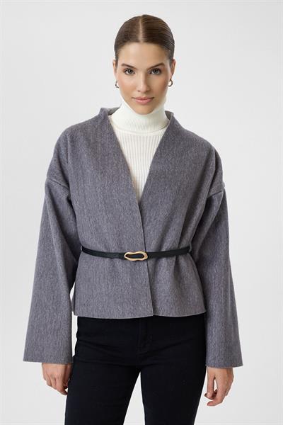 Deri Kemerli Kaşe Kimono