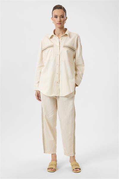 Nakışlı Keten Karışımlı Pantolon