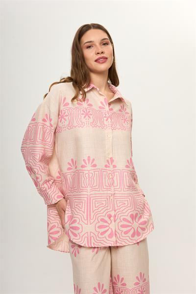 Yaprak Desenli Pamuklu Gömlek